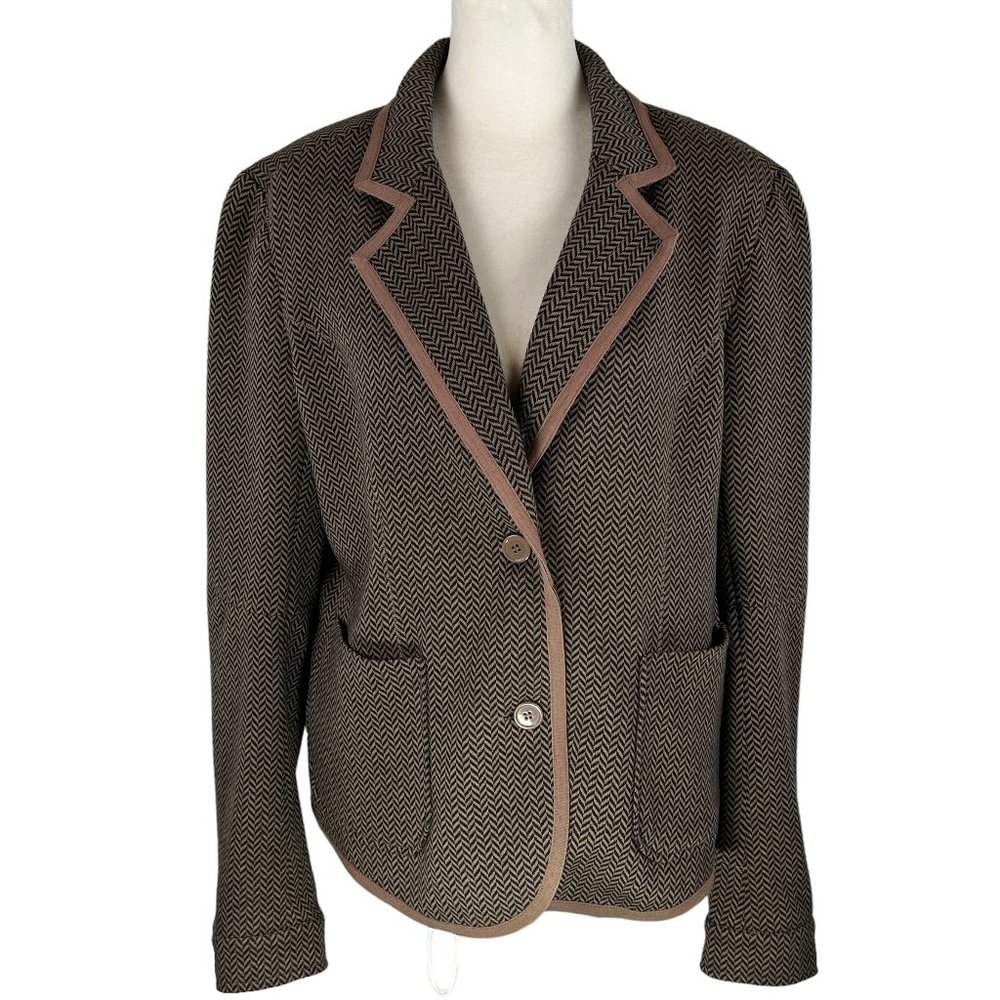 Darling! Libby. Edelman Brown & Tan Herringbone Blazer with Leopard Lini…
